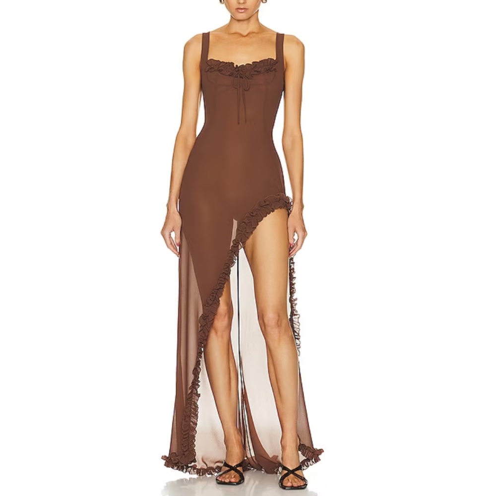 helsa Sheer Ruffled Long Dress